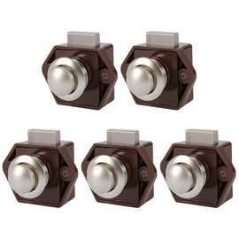5pcs Push Button Drawer Cupboard Door Catch Lock Caravan Van Cabinet Latch Knob Tools Brown for RV Drawer Cabinet Door Thickness 15-18mm