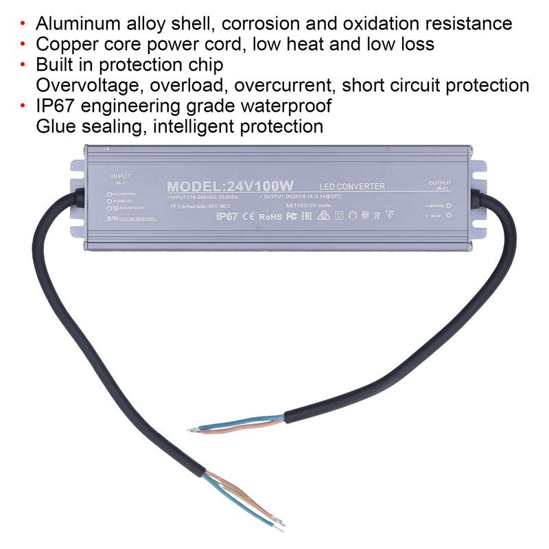 IP67 Waterproof Power Supply Copper Core Cable LED Driver Transformer