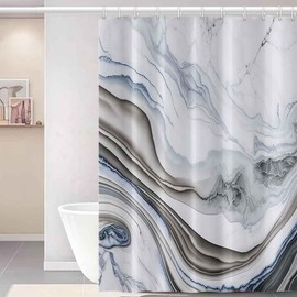 Uiiooazy Marble Shower Curtain for Bathroom Abstract Light Blue Gray Fabric Shower Curtains Waterproof Modern 72x72inches Bathtub Shower Curtain Set with Hooks