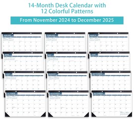 Desk Calendar 2025 Wall Calendars, November 2024 - December 2025 Monthly Planner Paper Office Desktop 17"X 12", 14-Months, Planning and Organizing Home, School, Office, Holiday, Vacation