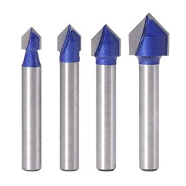 Eyech 4pcs V Groove Router Bit 1/4 Inch Shank Carbide 90 Degree V Cut Router Bit V-Grooving Bit