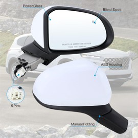 Lqito Right Passenger Side Mirror Compatible With 2019 2020 2021 2022 2023 Hyundai Santa Fe With Manual Folding Power Glass Blind Spot Black Replace#87620-S2010(5Pins)