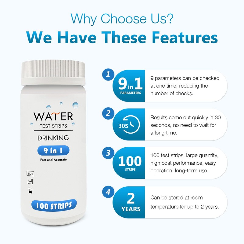 9-Way Pool Test Strips,Strips for Hot tub and Spa, Accurate