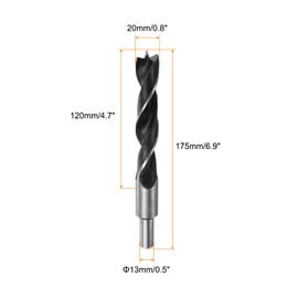 QUARKZMAN Brad Point Drill Bit 20 mm (50/64 Inch) Diameter Straight Steel Round Shank Drill Bit Metric Brad Point 120 mm (4.7 Inch) Drilling Depth Spiral Twist for Carpenters Woodworking Plastic