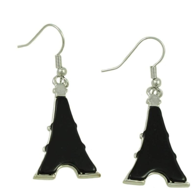 Lilylin Designs Black Eiffel Tower with Clear Crystal Dangling Pierced