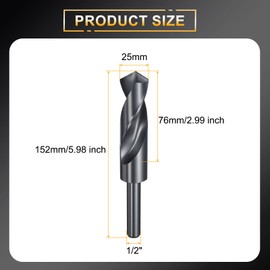 HARFINGTON 25mm Drill Bit 1/2" Reduced Shank Round 4341 High Speed Steel Nitriding Black 118° Standard Point for Plastic Wood Copper Aluminum Iron Medium Soft Metal