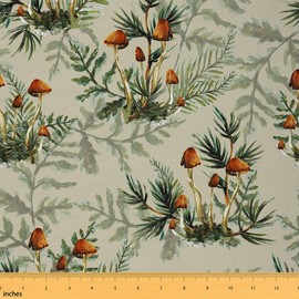 Mushroom Fabric by The Yard Watercolor Mushrooms Rustic Wild Plant Home DIY Fabric by The Yard Woodland Floral Pattern Decorative Fabric for Upholstery and Home Accents,3 Yards