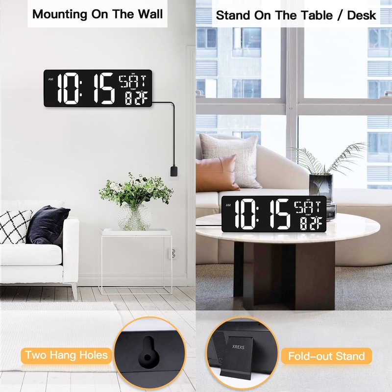 XREXS Large Digital Wall Clock with Remote Control, 16.5 Inch