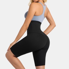 Meiosuns - Pantalones cortos de sauna para mujer, para bajar de peso, acanalados, cintura alta, entrenador, compresión, moldeador, Azul, XXL