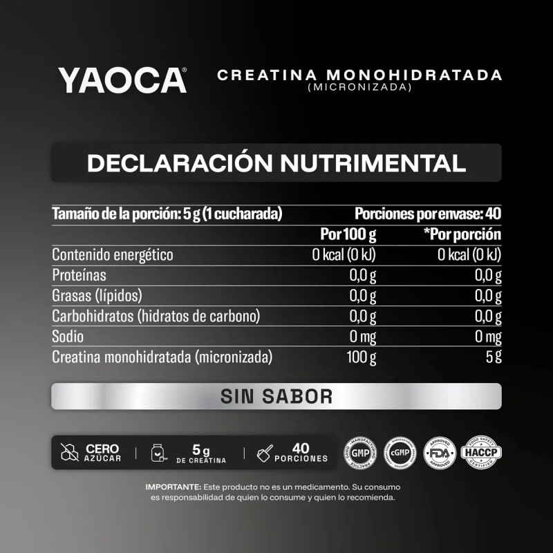 Creatina Monohidratada Micronizada Polvo Alta Pureza Yaoca 200g Servicios Sabor