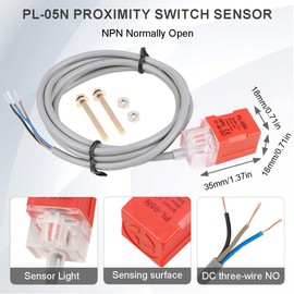 DAOKAI Induktiver Näherungssensor,PL-05N Näherungsschalter,Dreidraht-Schließer quadratischer Sensor NPN 5mm Erfassungsbereich DC 10-30V mit Knopfkappe Schrauben und Muttern, 2 Stück