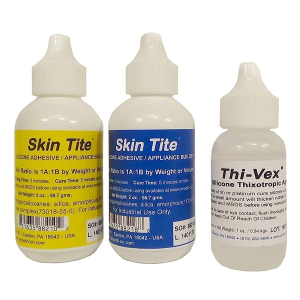 Smooth-On Skin Tite 4 Oz and Thivex 1 Oz Kit - Platinum Silicone Adhesive and Prosthetic Appliance Builder - Special Effects