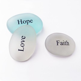Love, Faith, Hope Sea Glass Engraved Stones Motivational Inspirational Words, Perfect Gorgeous Unique Gift Ideas for Any Occasion Sets, Home Garden Decor (Love, Faith, Hope)