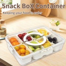 Snackle Box Container,Serving Tray Tray with Lid and Handle,Fruit Storage Containers for Fridge,Divided Serving Tray with Lid,Snack Organizer,Portable Travel Snack Container,Perfect for Party, Travel