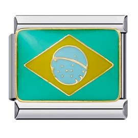 M&S Lucky Hamsa Fatima Evil Eye Heart Flag Country Mother Daughter Stainless Steel 9mm Italian Link Charm Compatible With Nomination Bracelet (Brazil Flag)