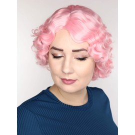 Prettyland light pink Short Hair Wig Chin Long with Water Retro Wave with Hair Clips Side Vertex C072