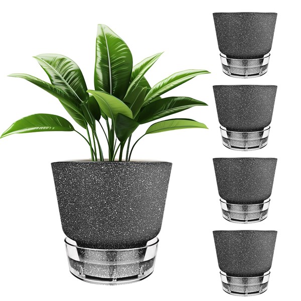 HYNZ 2024 Upgraded 5 Pack 6-Inch Self-Watering Planter Pots with