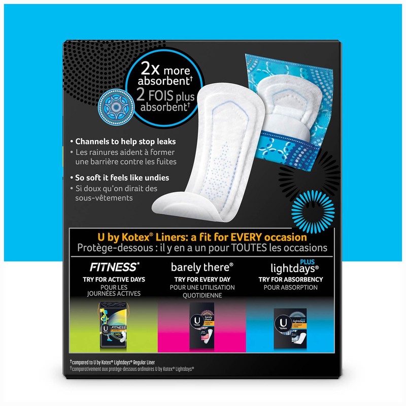 U by Kotex Lightdays Plus Liners, Regular, Fragrance-Free
