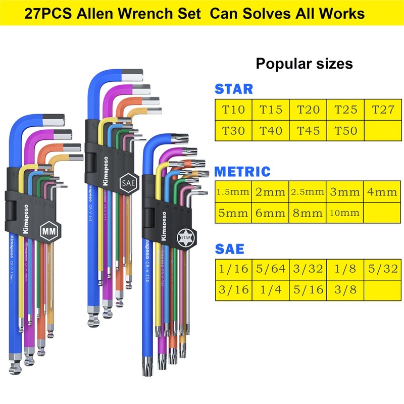 Kimapeso Hex Key Set 27PCS Long Arm Allen Key Set