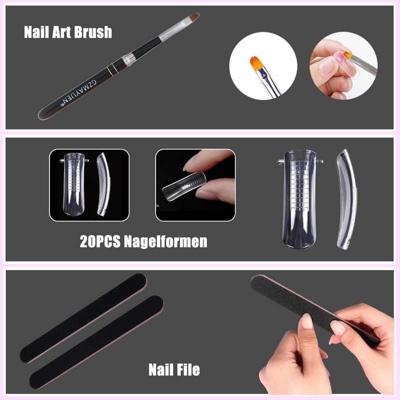 GZMAYUEN Nail Extension Gel Set Poly Nails Soft White Colours
