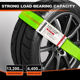 Mimanchi Car Tie Down Straps for Trailers - 4 Pack, 2" x12' Ratchet Tire Straps with Chain Anchors, Heavy Duty Lasso Wheel Strap for Hauling UTV, SUV, Truck, Any Cars-Towing Accessories