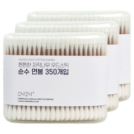 SonakSonak sturdy birch wood stick pure cotton swabs, 3 pieces, 350 pieces / 소낙소낙 튼튼한 자작나무 우드스틱 순수 면봉, 3개, 350개입