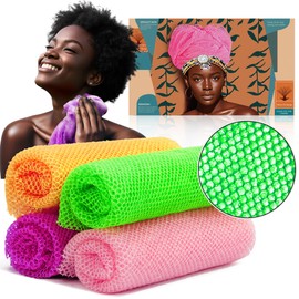 African Net Sponge for Deep Cleansing – 4-Pack Exfoliating Bath Sponge for Silky Skin, Long-Lasting Mesh for Full Body Exfoliation(Purple, Pink, Green, Orange)