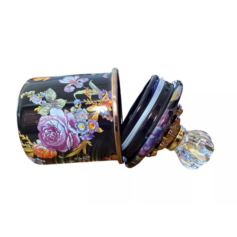 MacKenzie Black Flower Market Mini Canister Brand New