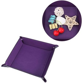 Avecell Valet Tray Desktop Storage Organizer, PU Leather Watch Box Wallet Coin Change Key Catchall Tray (Purple)