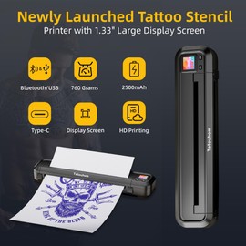 Tattoo Stencil Printer with 10 Pcs Transfer Paper, 2500mA Wireless Bluetooth Thermal Tattoo Machine, 3D Preview, Drawing Design, Tattoo Kit for Tattoo Artists & Beginners, Phone/Pc