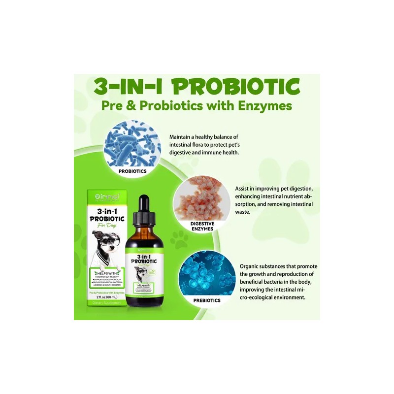 Probióticos Para Perros 100% Natural 3 En 1 Apoyo Digestivo