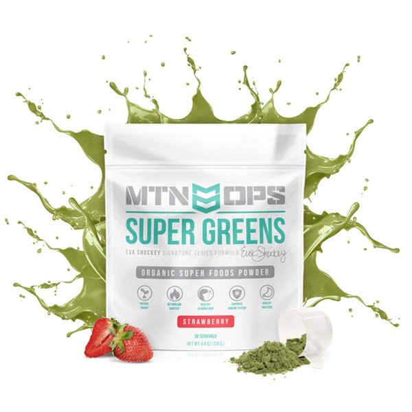 Mtn Ops Eva Shockey Signature Series Super Greens Organic Super Foods Powder, Strawberry, 30 Servings, Strawberry, 4.4 Ounce