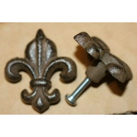 Pack of 10 Cast Iron Fleur De Lis Knobs Cabinet Drawer Pulls Cast Iron Vintage Look, 2", Volume Priced, F-8