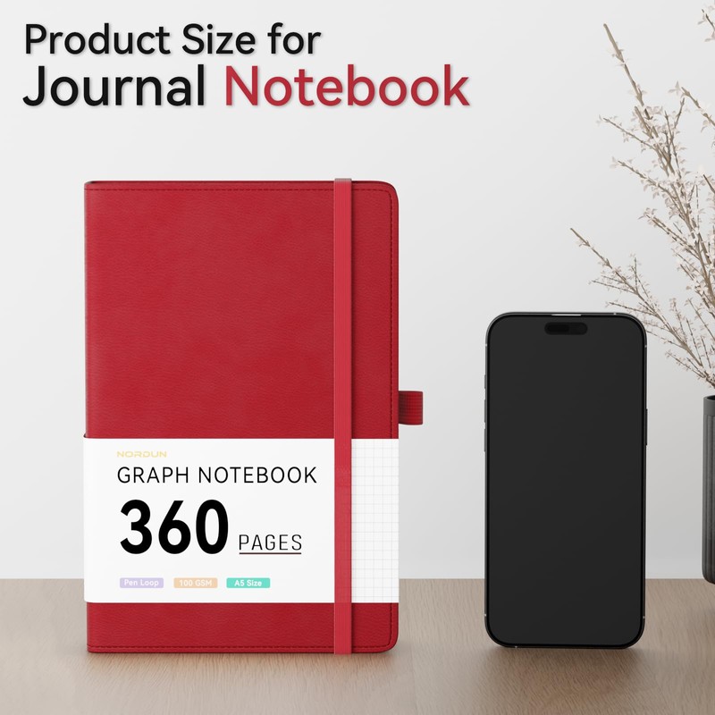 NORDUN Graph Notebook A5 Thick Journal,360 Pages Squared Notebooks for