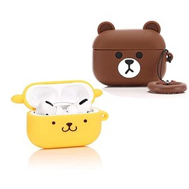 (2 Pack) BGAANM Silicone Airpods Pro Case Cover with Keychain, Cute Cartoon Skin Design Headphones Charging Case Protective Cover Accessories Kits Compatible for Airpods Pro
