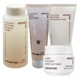 Innisfree Volcanic Pore Dual Mask + Baja Pore Smoothing Toner + Pore Mask + Pore Baja Cleansing Foam 250g / 이니스프리 화산송이 모공 듀얼 마스크+바하 모공 매끈결 토너+모공 마스크+모공 바하 클렌징 폼 250g