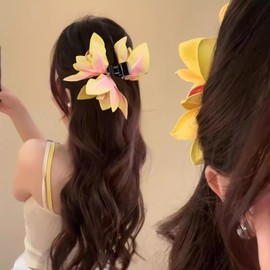 Rannyrena Artificial Flower Hair Claw Clips for Women Large Hawaiian Orchid Non-Slip Hair Barrettes for Beach Seaside Party Tropical Flower Hair Accessories (Yellow Orchid)