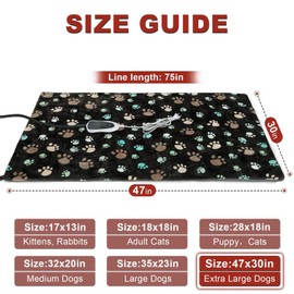 GOLOPET Extra Large Dog Heating Pad 47x30 in Waterproof Heated Dog Bed Smart Thermostat Switch, Whelping Supplies, Adding Wire Rope Wires Puppy Heating Pad Mat with Plush Fabric Cover