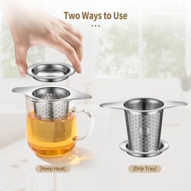 BOMANSI BOMS 2Pack Tea Infuser Strainers, 316 Stainless Steel Loose Leaf Tea Strainer Stepper with Double Handles, Extra Fine Mesh Ball Infusers, Diffuser Holder Filter for Mugs
