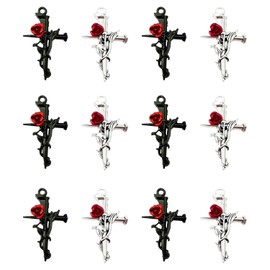LOTIKOU 40 Pcs Cross Rose Charms, Alloy Gothic Thorns Pendants, Enamel Thorns Flower Charms, Rose Shape Pendants for Valentine's Day, Mother's Day Gift