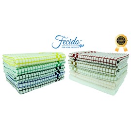 Fecido Classic Kitchen Dish Towels with Hanging Loop - Set of 4, Dark Green