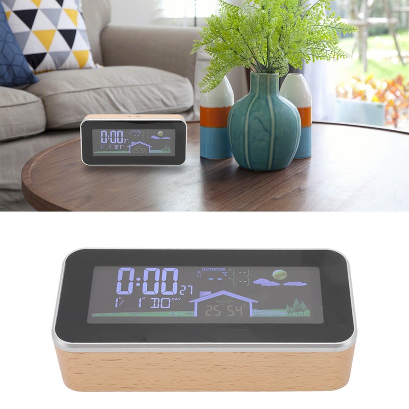 Digital Projection Alarm Clock VA HD Color Screen Wooden Weather