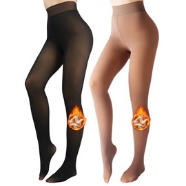 X-CHENG Fleece Lined Tights Sheer Women - Fake Translucent Warm Pantyhose Leggings Sheer Thick Tights for Winter
