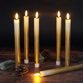 Wondise Remote Flameless Taper Candles Flickering with Timer, 6 Pack Gold LED Taper Window Candles Battery Operated Dinning Wedding Christmas Taper Candles(0.78 x 9.64 Inches)