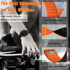 HaruYo QuickFit 22 mm Magnetic Nylon Watch Strap for Garmin Fenix 8 47 mm/Garmin Fenix E 47 mm/Garmin quatix 7 Pro 47mm/ MARQ Athlete/Golfer/Commander (Gen 2) /Fenix 7 Pro Solar/7, Black Orange