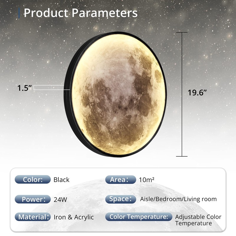 Dimmable Moon Wall Light 19.6 inch Wall Lights with Remote