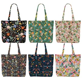 6 Pcs Aesthetic Floral Canvas Tote Bag Canvas Bag with Pocket for Shopping Work Gym Large Reusable Grocery Bags Gardening Gifts for Women Girls Anniversary Appreciation Birthday Christmas Presents