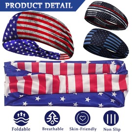 American flag Bandana Headbands USA Patriotic American Flag Tennis Headband & Sweatbands Hair Accessories for 4th of July, Independence Day, President's Day, Veteran Party for Women, Men, Adults