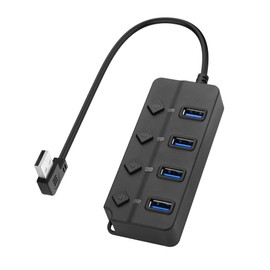 90 Degree USB Hub Splitter YACSEJAO USB 2.0 Data Hub with Individual LED Button On/Off Switch DC5.5 * 2.1 Power Port for Laptop,PC Computer (4 Ports, 0.3M)