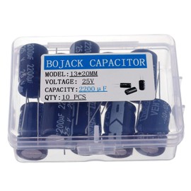BOJACK 13X20mm 2200uF 25V 2200MFD 25Voltage ±20% Aluminum Electrolytic Capacitors(Pack of 10 Pcs)